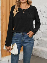 Ruched Round Neck Long Sleeve T-Shirt OutfitFlow